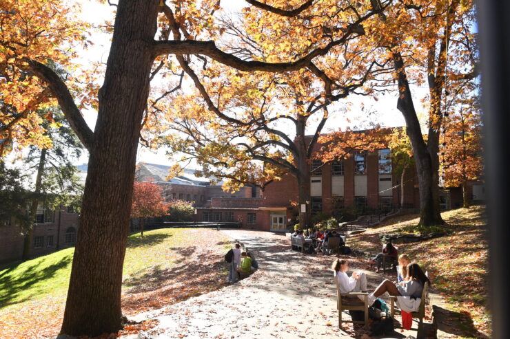 Ethical Culture Fieldston School campus in the Quad where students gather to study and socialize